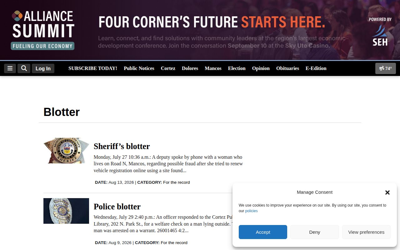 Montezuma County crime news and arrest blotter index at The Journal