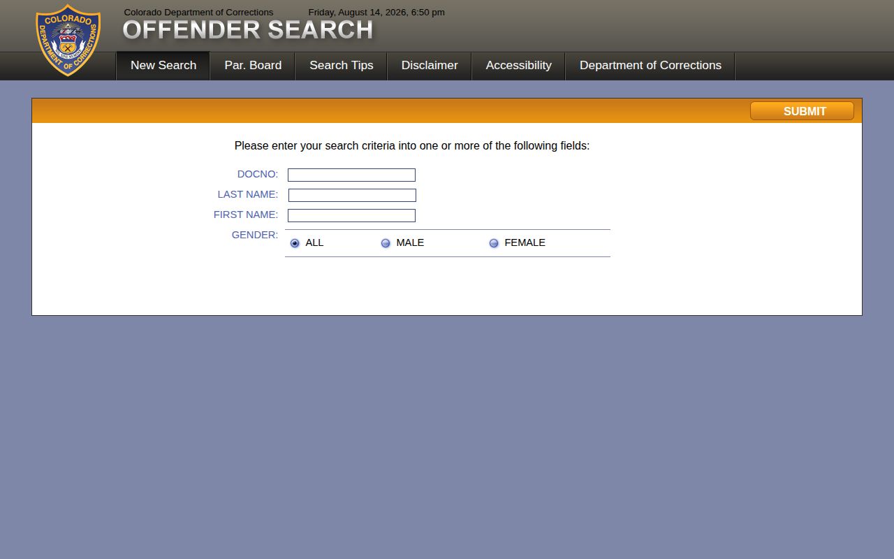 Colorado offender photo search fields for a person sentenced from Montezuma County