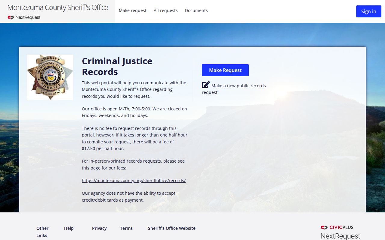 Montezuma County busted mugshot and booking record request portal